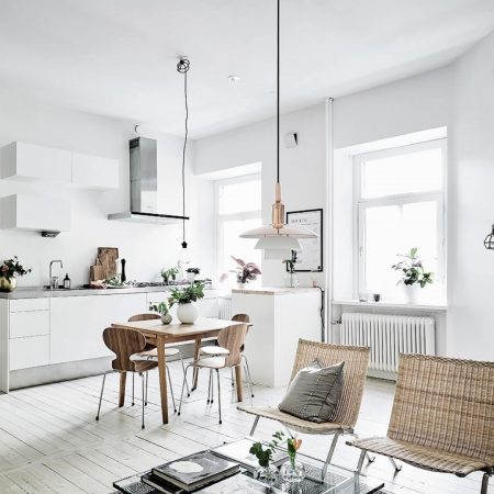 34 Ideias de decoração para Ambientes Integrados cozinha sala de estar e jantar branco