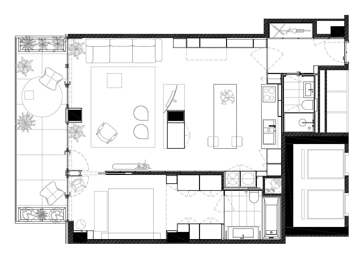 Reforma Apartamento Moderno Llull por YLAB Arquitectos - Planta Baixa