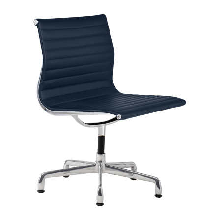 Cadeira para escritório Charles e Ray Eames EA 330 estrutura em alumínio e couro azul marinho