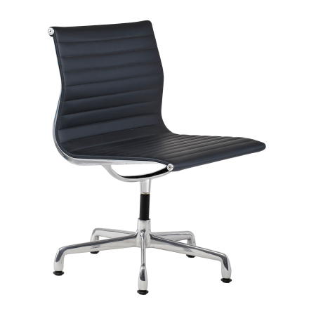 Cadeira para escritório Charles e Ray Eames EA 330 estrutura em alumínio e couro preto
