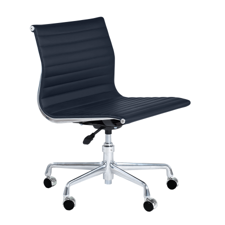Cadeira para escritório Charles e Ray Eames EA 330 estrutura em alumínio e couro azul marinho