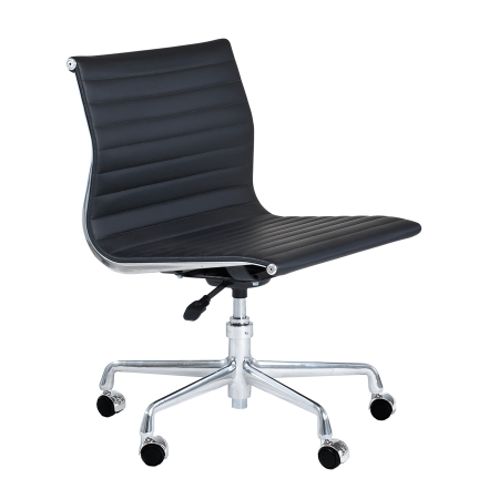 Cadeira para escritório Charles e Ray Eames EA 330 estrutura em alumínio e couro preto
