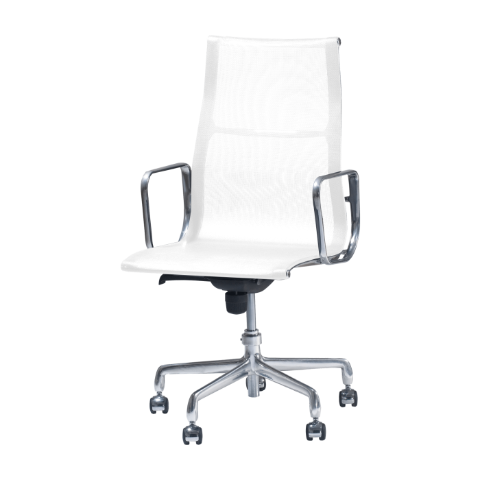 Cadeira para escritório Charles e Ray Eames Executiva EA 337 com braço estrutura em alumínio e tela branca