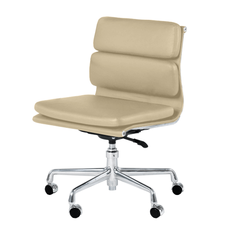 Cadeira para escritório Charles e Ray Eames EA 430 estrutura em alumínio e couro bege