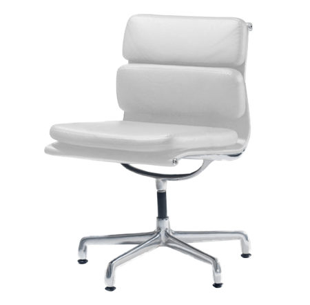 Cadeira para escritório Charles e Ray Eames EA 430 estrutura em alumínio e couro branco
