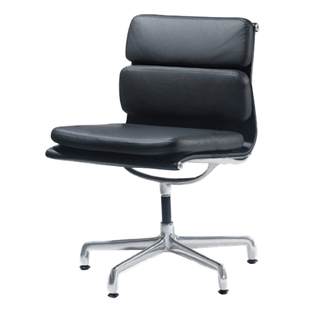 Cadeira para escritório Charles e Ray Eames EA 430 estrutura em alumínio e couro preto