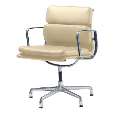 Cadeira para escritório Charles e Ray Eames EA 431 com braço estrutura em alumínio e couro bege