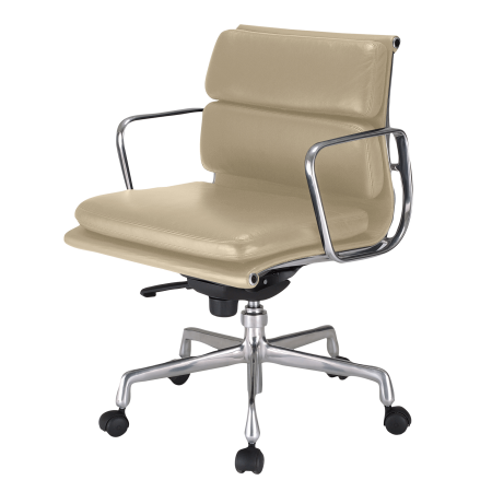 Cadeira para escritório Charles e Ray Eames EA 435 com braço estrutura em alumínio e couro bege