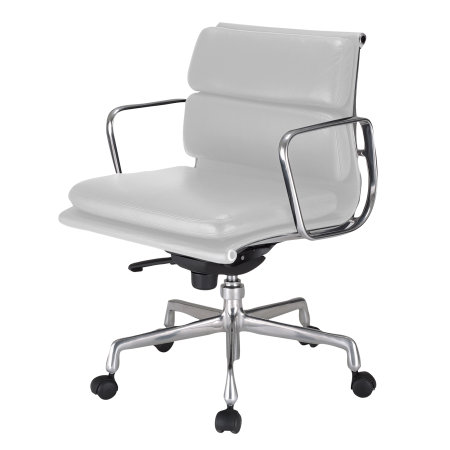 Cadeira para escritório Charles e Ray Eames EA 435 com braço estrutura em alumínio e couro branco