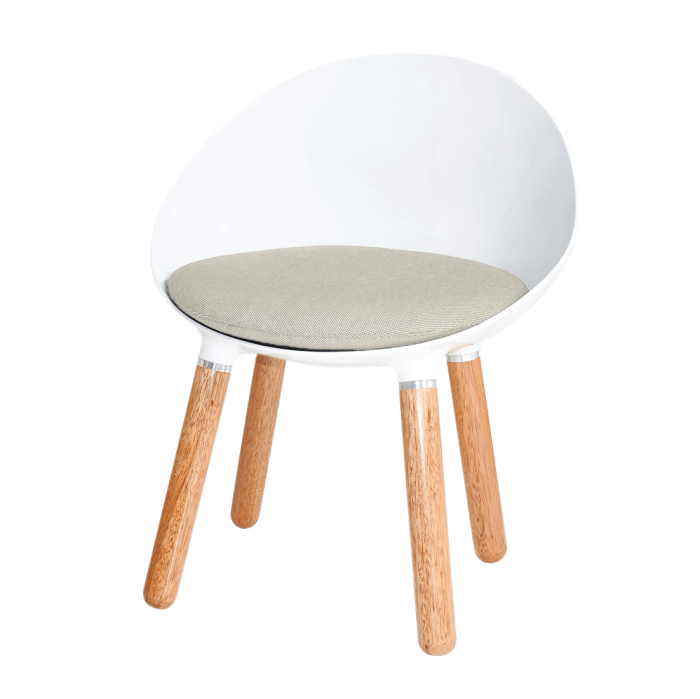 Cadeira Simbiose Branca com Madeira e estofado cinza