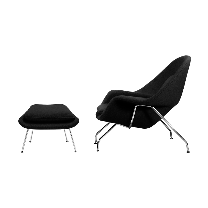 Womb Saarinen Chair Suede S30. Preto Aço inox cromado Conjunto