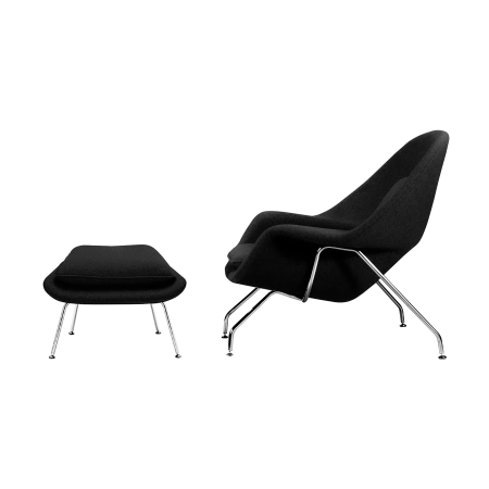 Womb Saarinen Chair Suede S30. Preto Aço inox cromado Conjunto